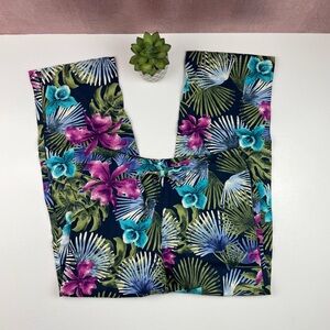White Stag Tropical Floral Blue Green Purple Pants Women Size Small Petite